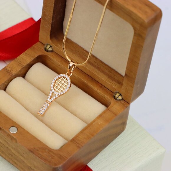 "Sparkling Rose Gold Tennis Racket Pendant, XPPT1313 - Picture 9 of 12